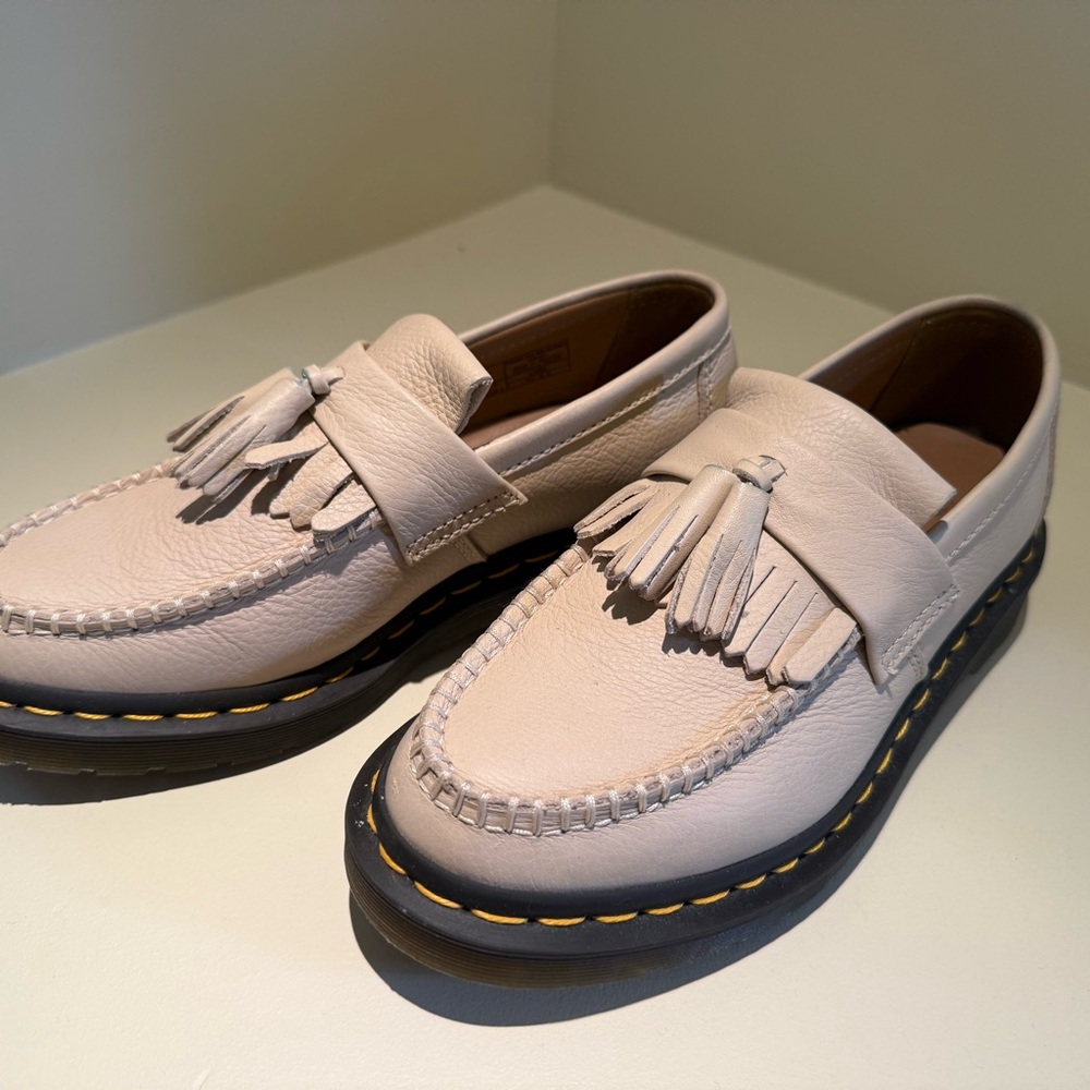 Dr Marten Adrian YS Cream Tassel Loafers